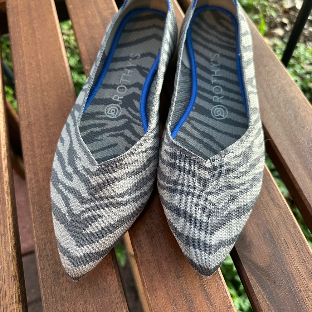 Rothy's Zebra Pattern Women's Flats with Blue Trim